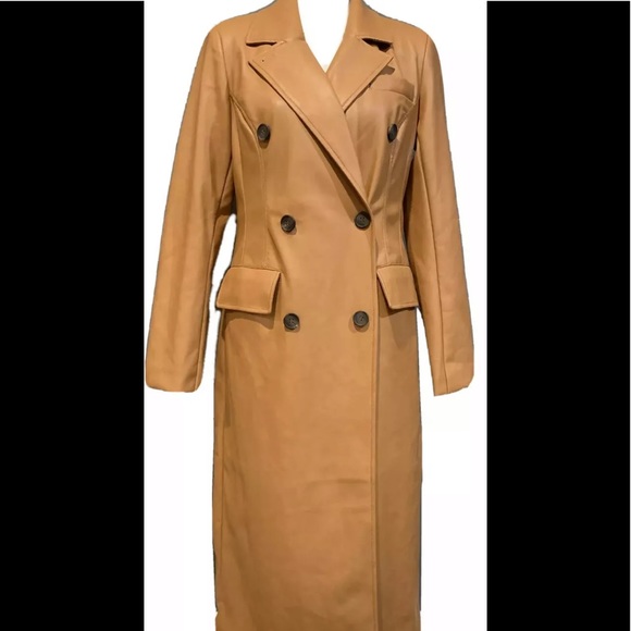 7 FOR ALL MANKIND WOMEN FAUX LEATHER LONG TRENCH COAT IN CAMEL SZ M NWT. - Picture 3 of 11